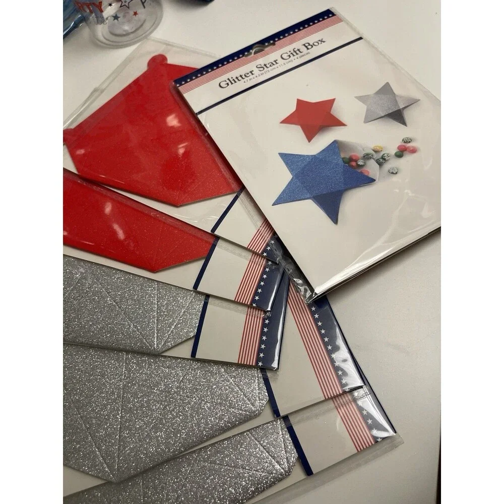 Lot of Patriotic 4th of July Decor Scatter Figurines Bottles Gift Boxes American